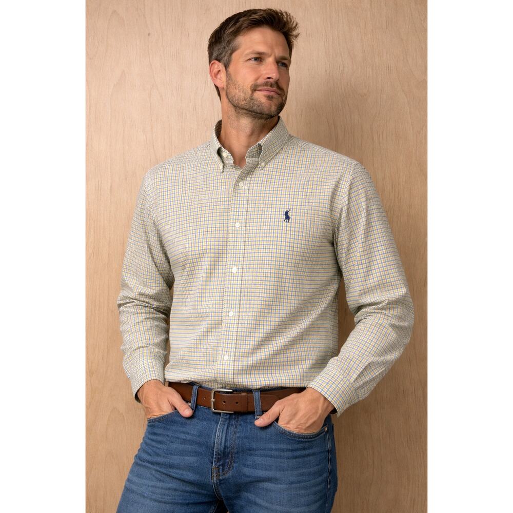 Ralph Lauren Yarmouth Blue‎ Yellow Gingham Check Button Down Shirt Men’s 16.5